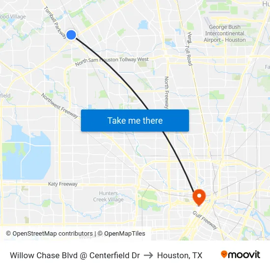 Willow Chase Blvd @ Centerfield Dr to Houston, TX map