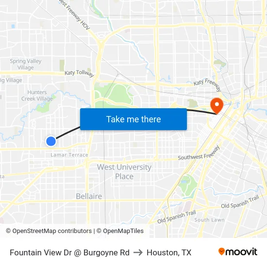 Fountain View Dr @ Burgoyne Rd to Houston, TX map