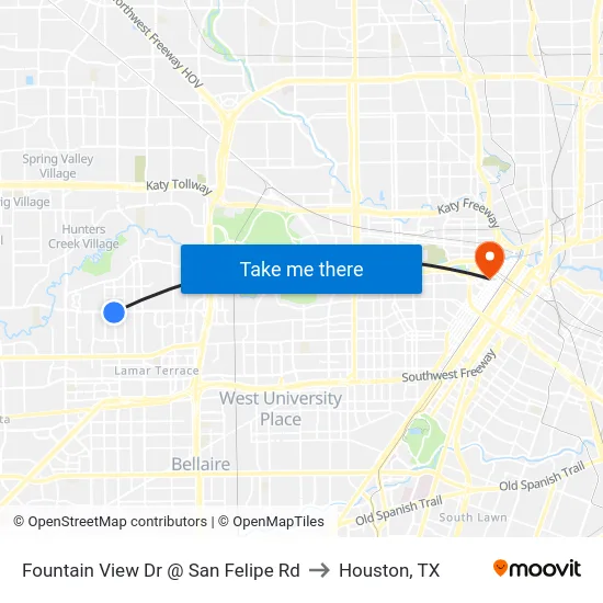 Fountain View Dr @ San Felipe Rd to Houston, TX map