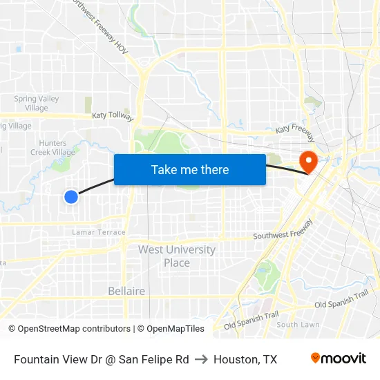 Fountain View Dr @ San Felipe Rd to Houston, TX map