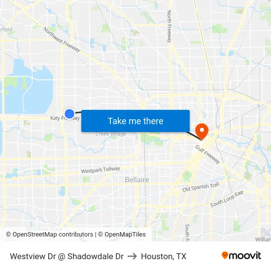 Westview Dr @ Shadowdale Dr to Houston, TX map