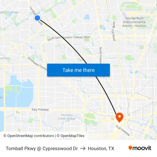 Tomball Pkwy @ Cypresswood Dr to Houston, TX map