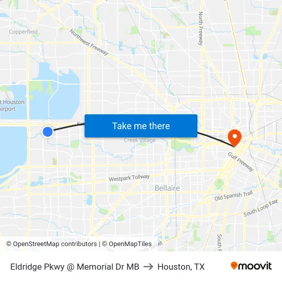 Eldridge Pkwy @ Memorial Dr MB to Houston, TX map