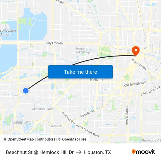 Beechnut St @ Hemlock Hill Dr to Houston, TX map
