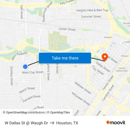 W Dallas St @ Waugh Dr to Houston, TX map