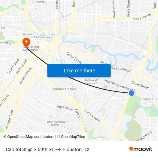 Capitol St @ S 69th St to Houston, TX map