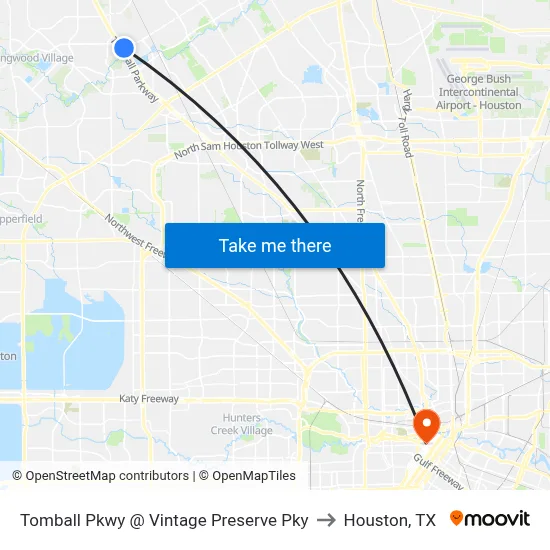Tomball Pkwy @ Vintage Preserve Pky to Houston, TX map