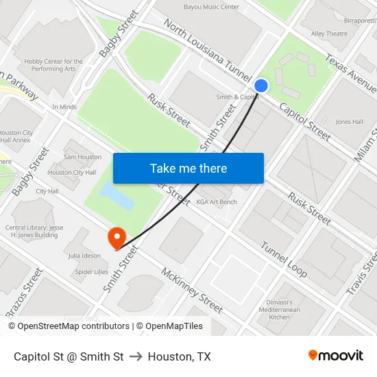 Capitol St @ Smith St to Houston, TX map