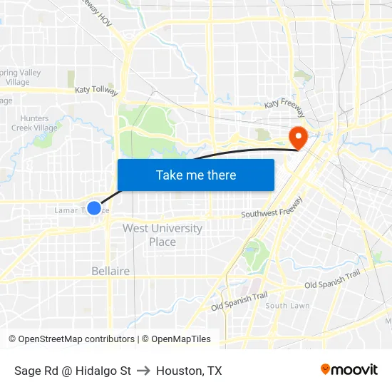 Sage Rd @ Hidalgo St to Houston, TX map