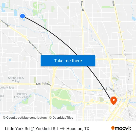 Little York Rd @ Yorkfield Rd to Houston, TX map