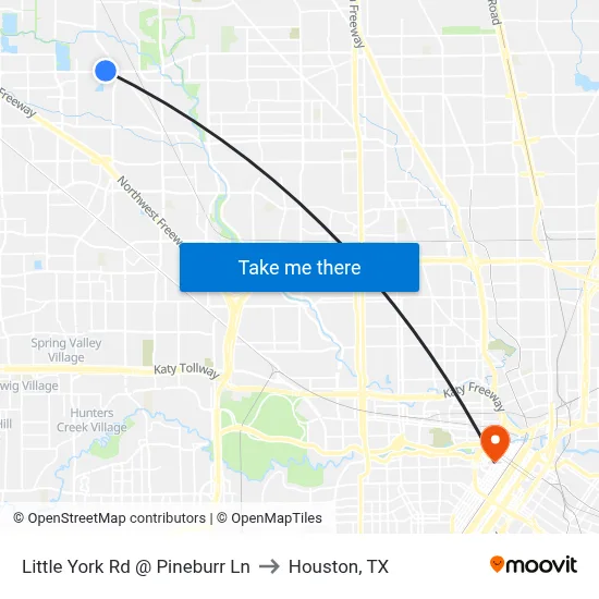 Little York Rd @ Pineburr Ln to Houston, TX map