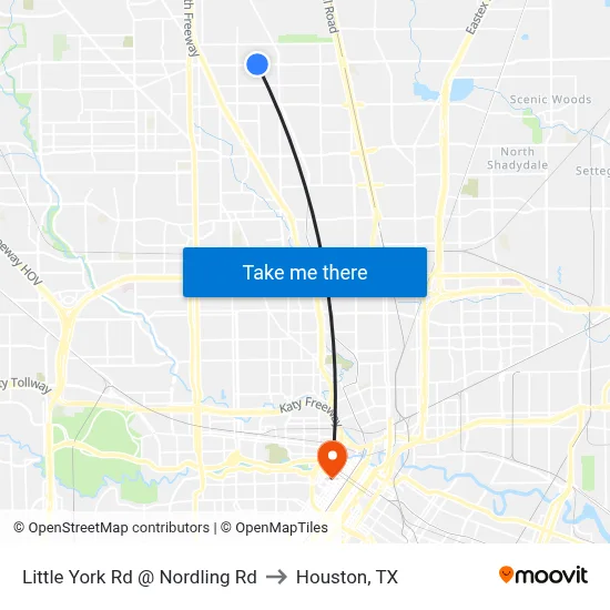 Little York Rd @ Nordling Rd to Houston, TX map