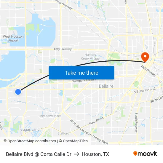 Bellaire Blvd @ Corta Calle Dr to Houston, TX map