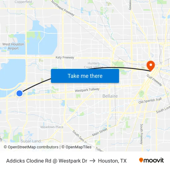 Addicks Clodine Rd @ Westpark Dr to Houston, TX map