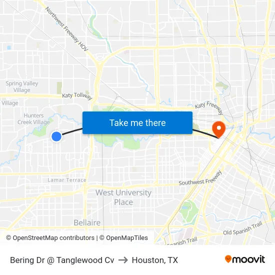 Bering Dr @ Tanglewood Cv to Houston, TX map