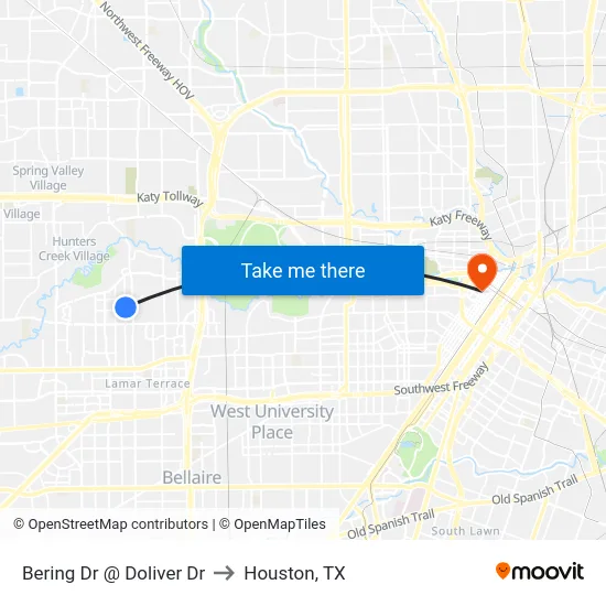Bering Dr @ Doliver Dr to Houston, TX map