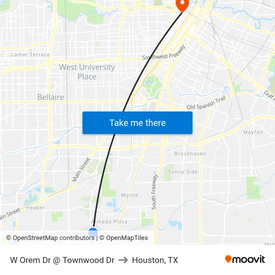 W Orem Dr @ Townwood Dr to Houston, TX map