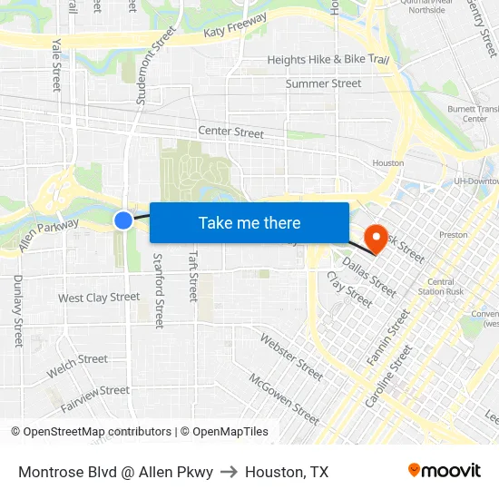 Montrose Blvd @ Allen Pkwy to Houston, TX map
