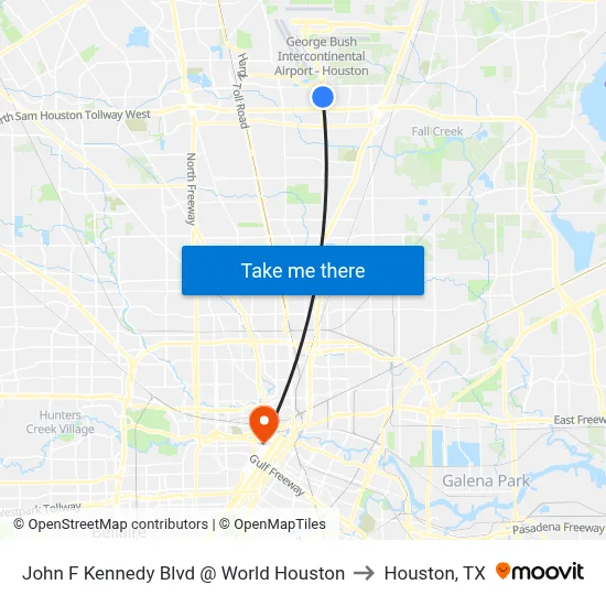 John F Kennedy Blvd @ World Houston to Houston, TX map