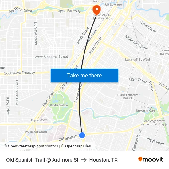 Old Spanish Trail @ Ardmore St to Houston, TX map