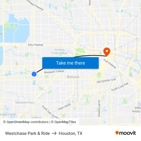 Westchase Park & Ride to Houston, TX map