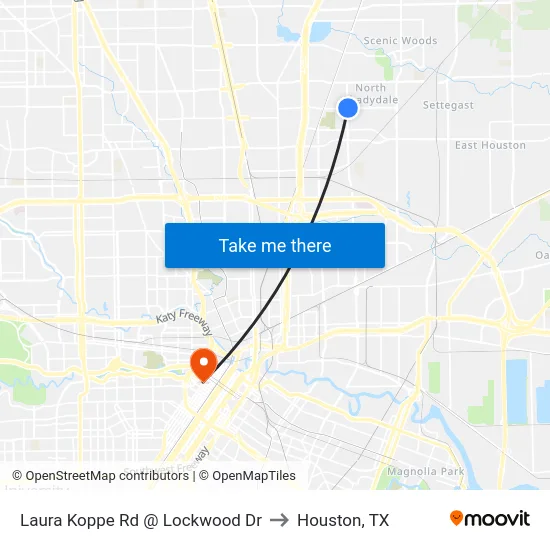 Laura Koppe Rd @ Lockwood Dr to Houston, TX map