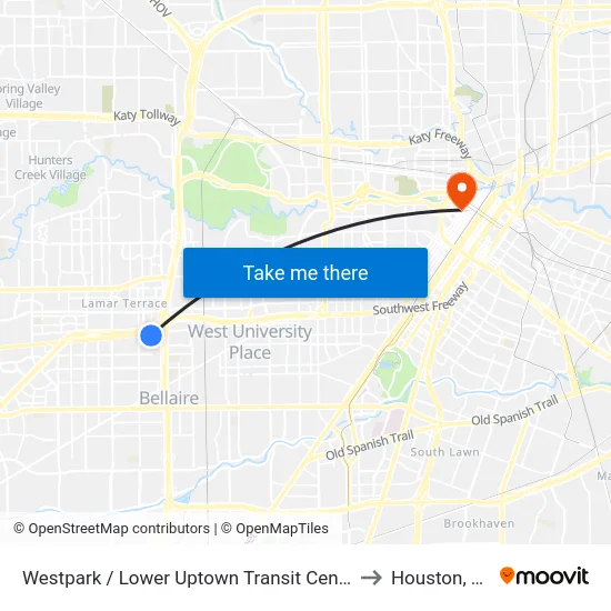 Westpark / Lower Uptown Transit Center to Houston, TX map