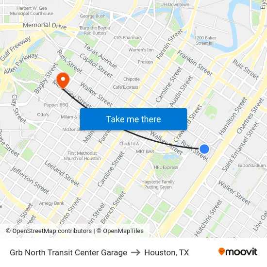 Grb North Transit Center Garage to Houston, TX map