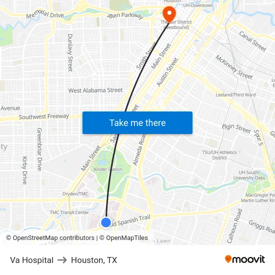 Va Hospital to Houston, TX map