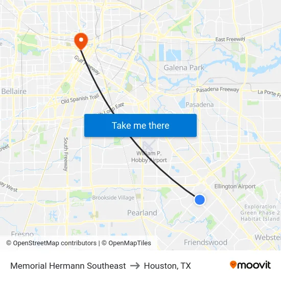 Memorial Hermann Southeast to Houston, TX map