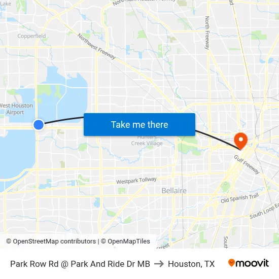 Park Row Rd @ Park And Ride Dr MB to Houston, TX map