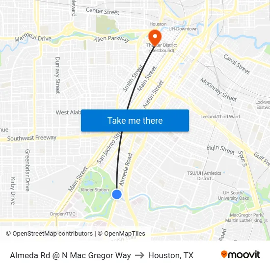 Almeda Rd @ N Mac Gregor Way to Houston, TX map