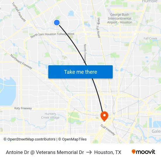 Antoine Dr @ Veterans Memorial Dr to Houston, TX map