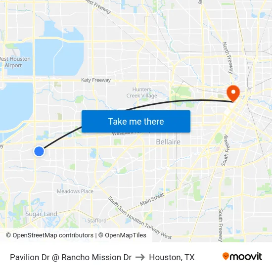Pavilion Dr @ Rancho Mission Dr to Houston, TX map