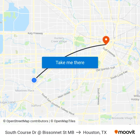 South Course Dr @ Bissonnet St MB to Houston, TX map