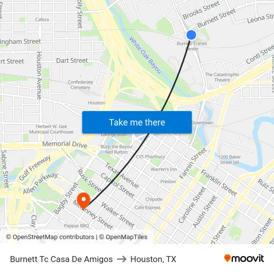 Burnett Tc Casa De Amigos to Houston, TX map