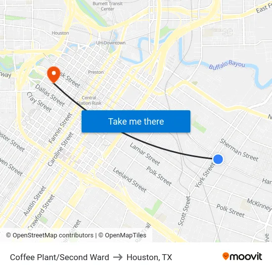 Coffee Plant/Second Ward to Houston, TX map