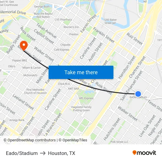 Eado/Stadium to Houston, TX map
