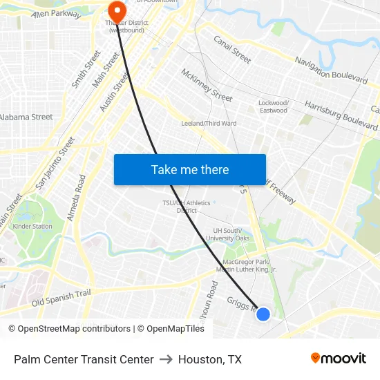 Palm Center Transit Center to Houston, TX map
