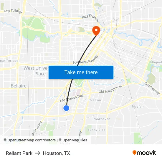 Reliant Park to Houston, TX map