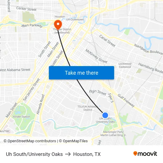Uh South/University Oaks to Houston, TX map