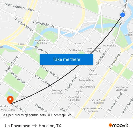 Uh-Downtown to Houston, TX map