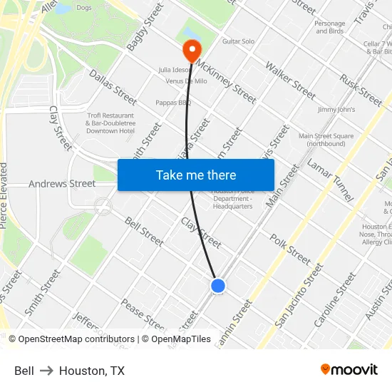 Bell to Houston, TX map