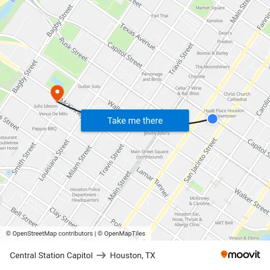 Central Station Capitol to Houston, TX map
