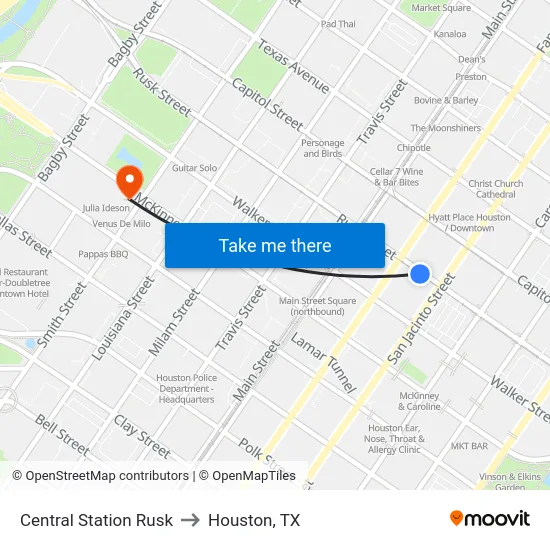 Central Station Rusk to Houston, TX map
