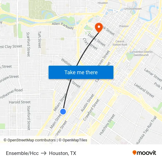 Ensemble/Hcc to Houston, TX map