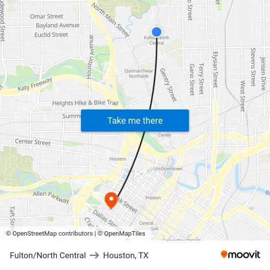 Fulton/North Central to Houston, TX map