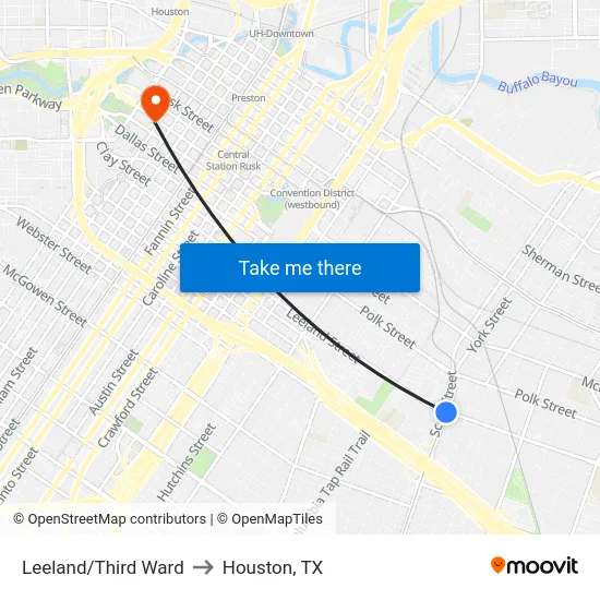 Leeland/Third Ward to Houston, TX map