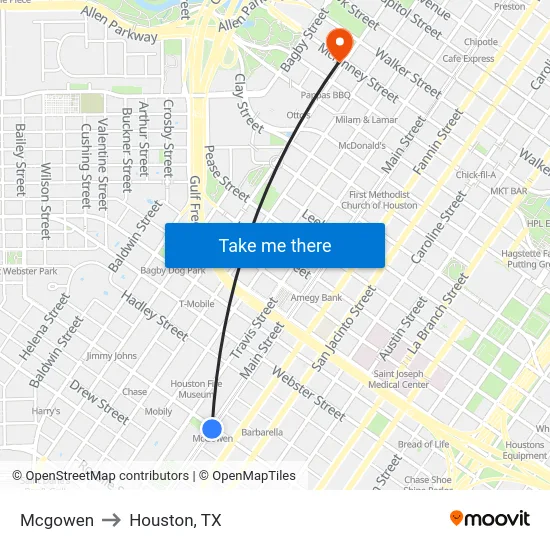Mcgowen to Houston, TX map