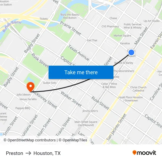 Preston to Houston, TX map